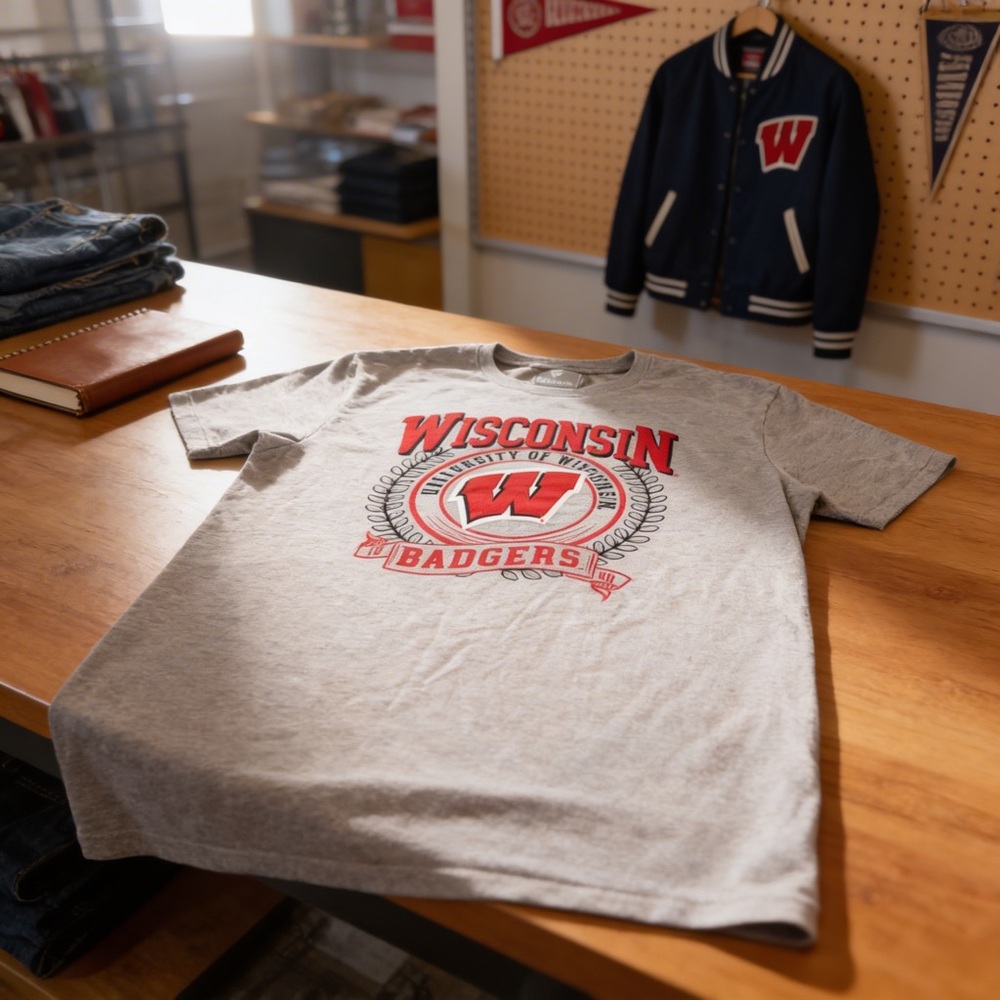 Wisconsin‎ Badgers Men's Short Sleeve Tee Gray Size Large